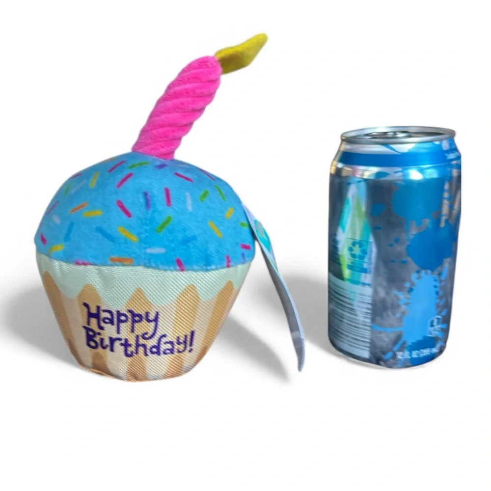 Birthday Dog Plush Squeaky Toy Cupcake NEW